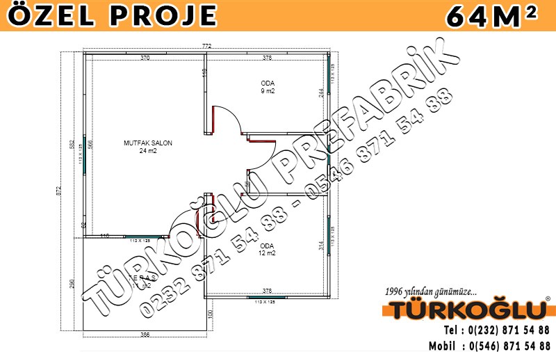 64 M2 Özel Prefabrik Proje Planları