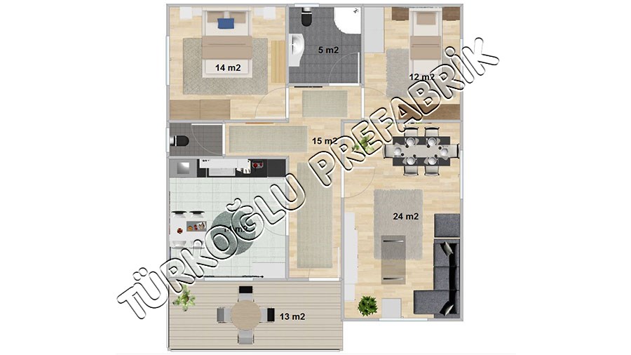 105 M2 Özel Prefabrik Proje Planları