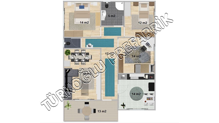 117 M2 Özel Prefabrik Proje Planları